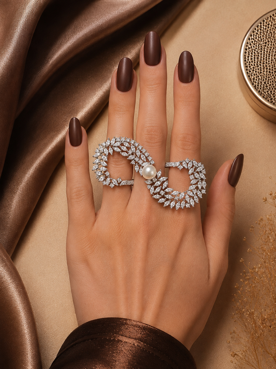 SILVER INFINITY SPARK RING WITH PEARL