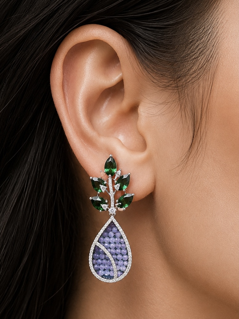 EMERALD LAVENDER BLOOM EARRINGS