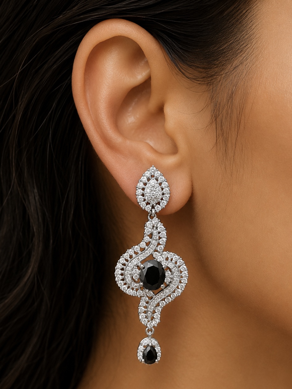 BLACK STONE SWIRL EARRINGS