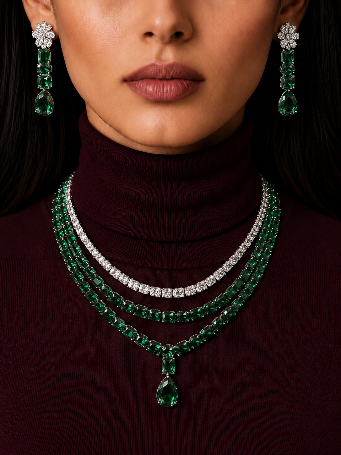 ROYALE EMERALD AND SOLITAIRE NECKLACE