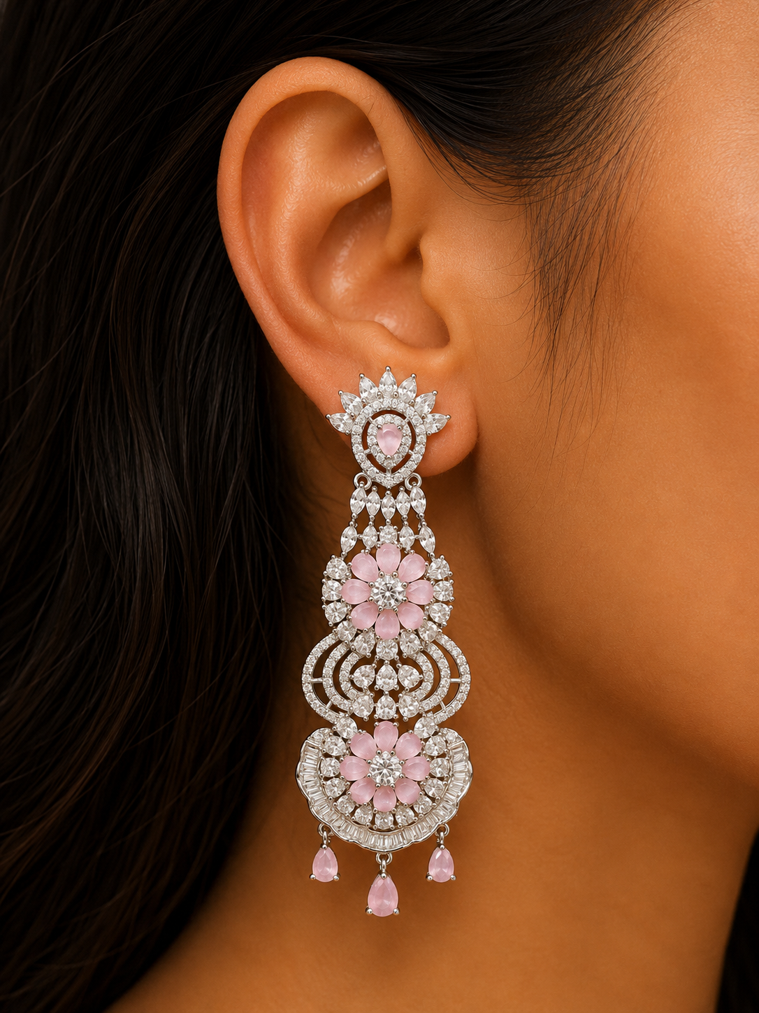BLUSH PINK FLORAL CHANDELIER EARRINGS