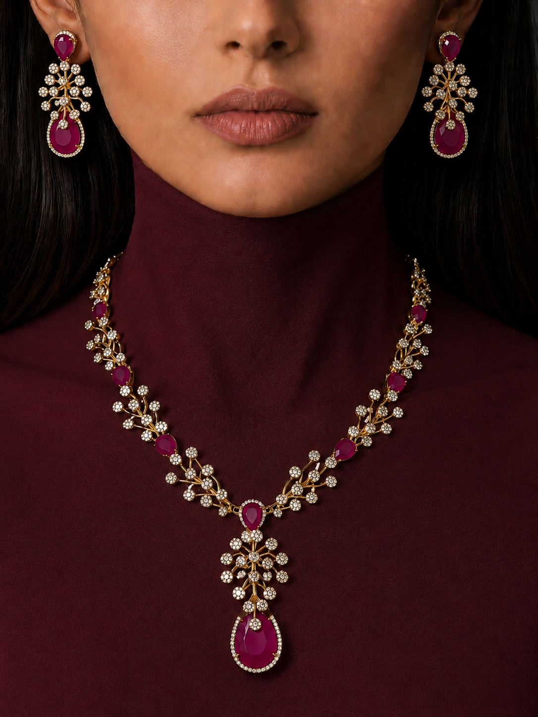 Ruby & Diamond Designer Necklace Set