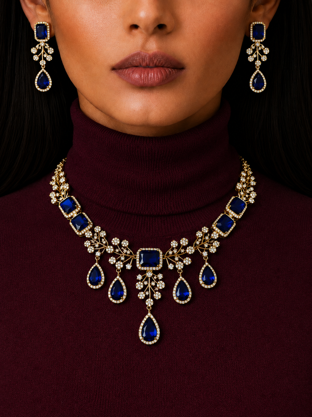 Midnight Sapphire Pendant Necklace Set