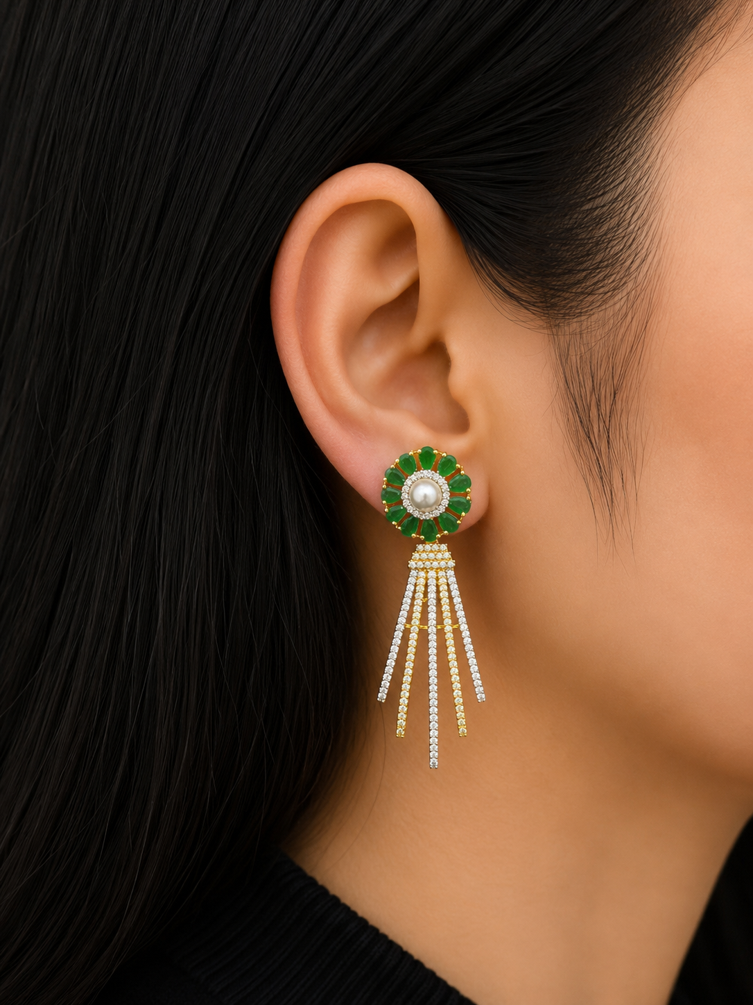 PEARL PETAL TASSEL EARRINGS