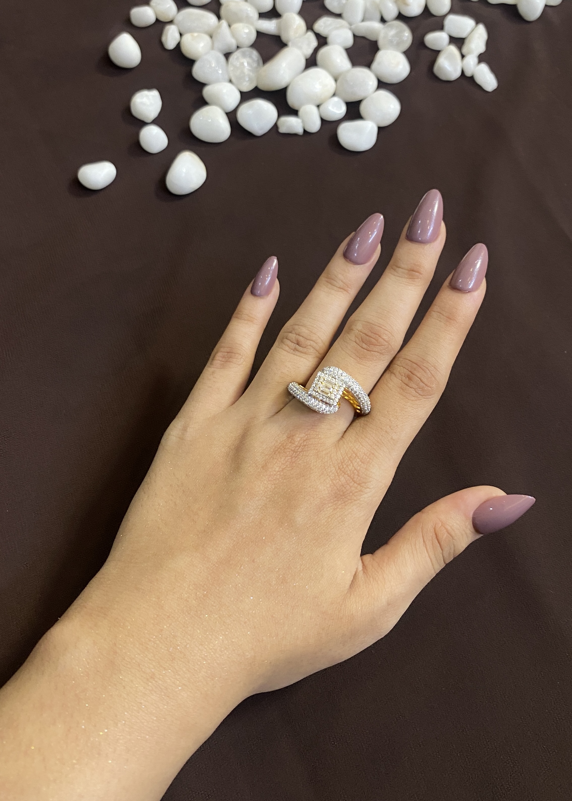GOLD & SILVER SINGLE RECTANGLE DIAMOND RING