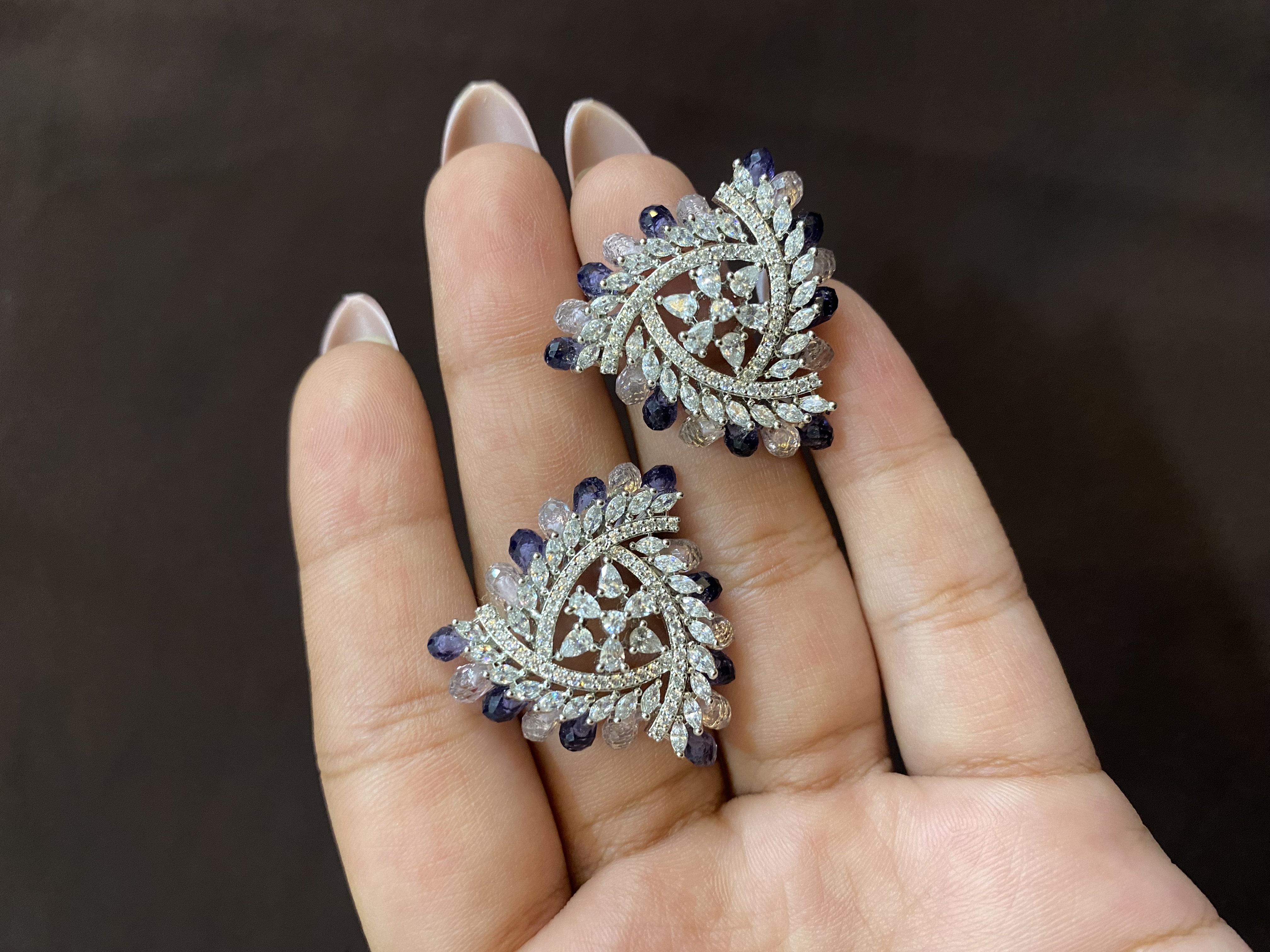 PRISM PURPLE & PINK CRYSTAL & WHITE DIAMOND TOPS